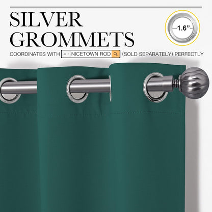 NICETOWN Thermal Insulated Blackout Curtains - Solid Grommet Drapes for Dining Room | Hunter Green, 42x63 Inches