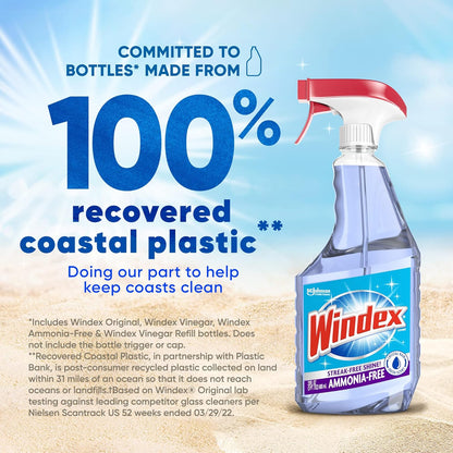 Windex Glass Cleaner Spray - Ammonia-Free Formula in 23 Fl Oz | Eco-Friendly Coastal Plastic Bottle