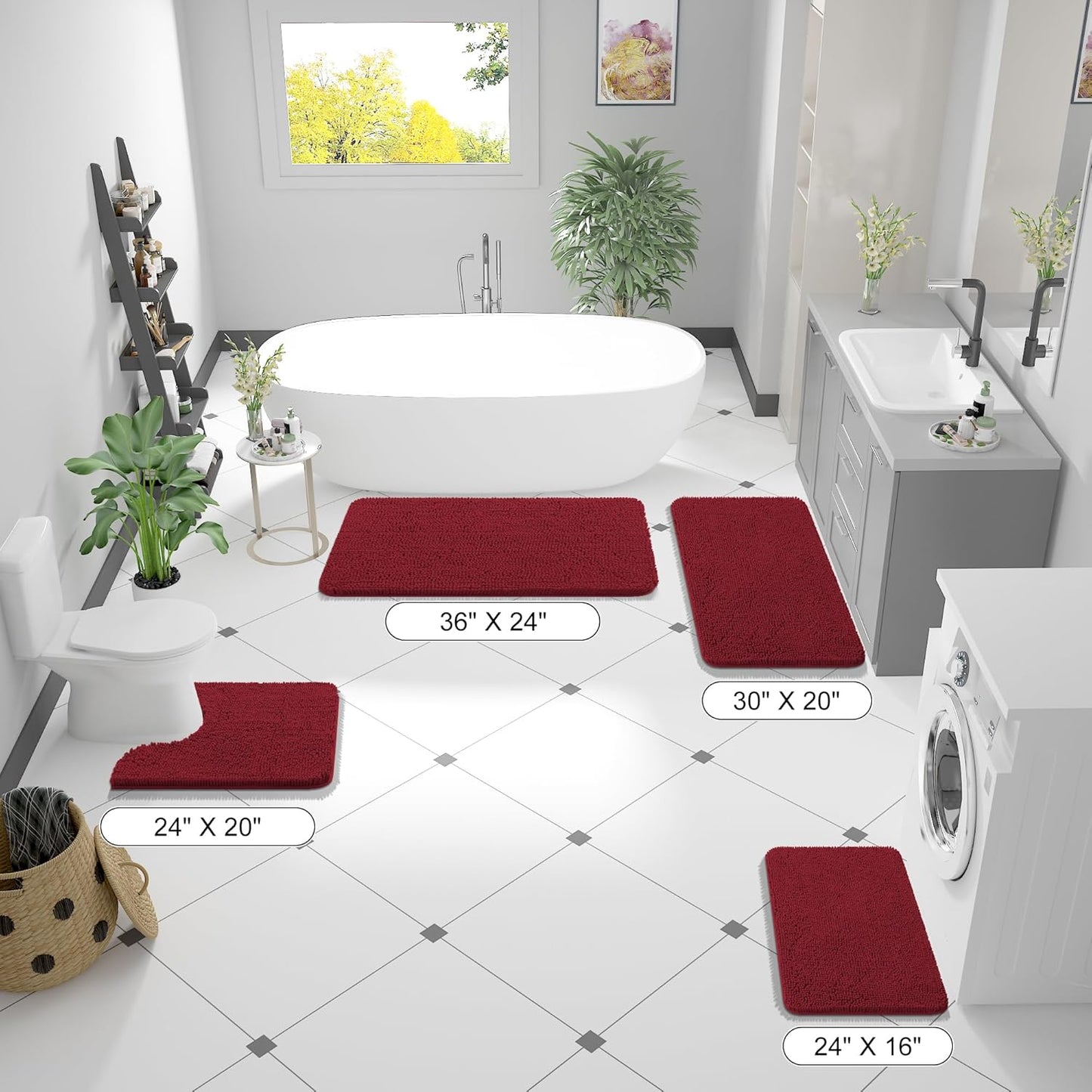 OLANLY Bathroom Runner Rugs - Extra Soft Chenille Bath Mat | Quick Dry, Machine Washable, 47x24, Red