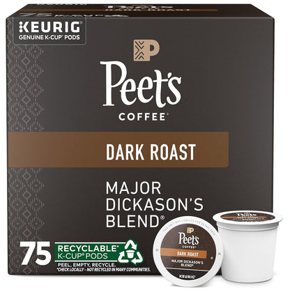 Peet's Coffee Dark Roast K-Cup Pods - 100% Arabica Major Dickason's Blend, 75 Count Box