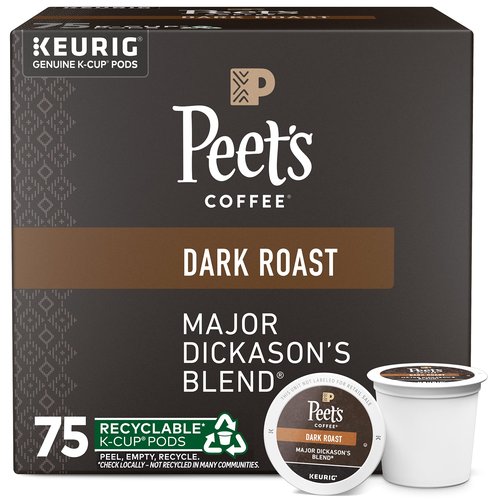 Peet's Coffee, Dark Roast Keurig K-Cup Pods, 100% Arabica Coffee - Major Dickason's Blend 75 Count (1 Box of 75 Pods)