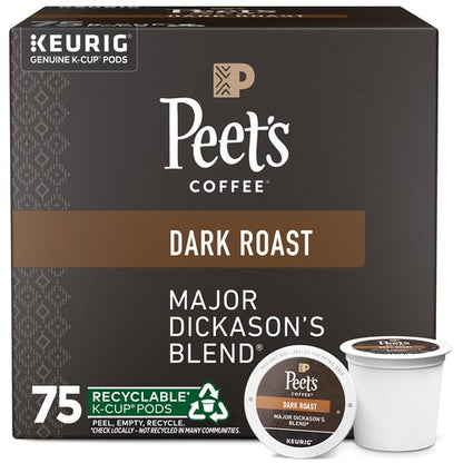 Peet's Coffee, Dark Roast Keurig K-Cup Pods, 100% Arabica Coffee - Major Dickason's Blend 75 Count (1 Box of 75 Pods)