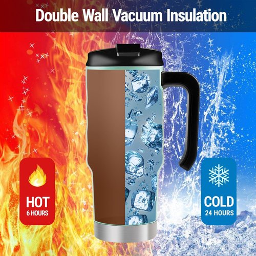 HAUSHOF 24 oz Travel Mug - Stainless Steel Double Wall Insulated Tumbler with Handle & Spill-Proof Lid