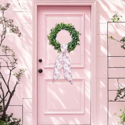 Whaline Pink Flower Wreath Sash - Chinoiserie Floral Garland Ribbon for Holiday Home Decor | 2 Pieces