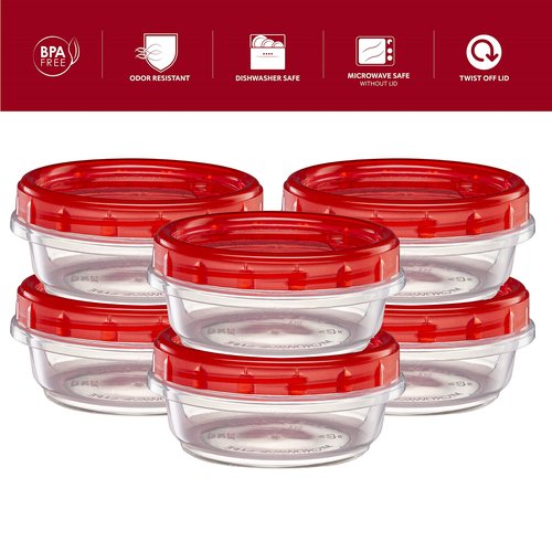 Elegant Disposables (8 Ounce 20 Pack) Twist cap Containers Clear Bottom With Red Top Screw on Lids Twist Top Food Storage Freezer Containers