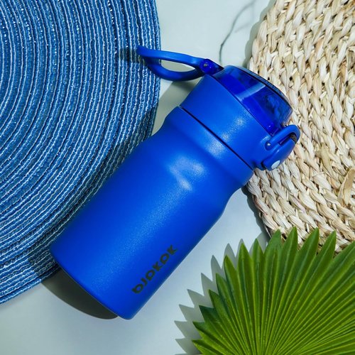 BJPKPK Insulated Water Bottle - 14oz Stainless Steel Thermal Flask with Straw & Carry Handle | Blue