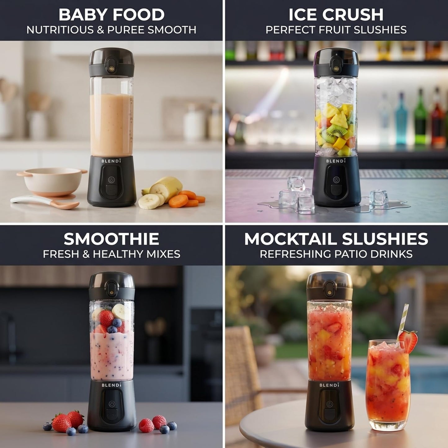 BLENDi Pro+ Portable Blender - 120W Ice Crushing Motor, USB-C Rechargeable, 17.5oz Black | BPA-Free & Travel-Friendly