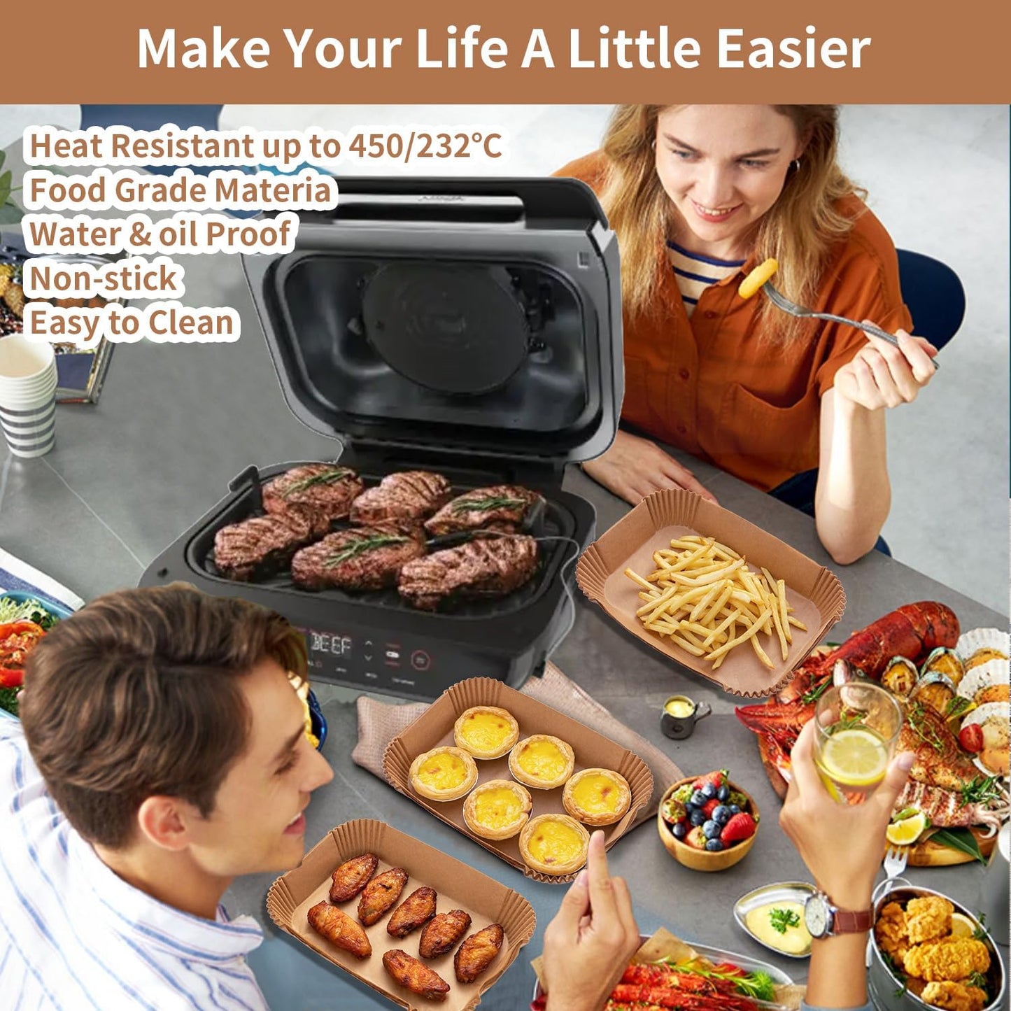 Ninja Foodi XL Air Fryer Liners - 100PCS Rectangular Disposable Paper for Easy Cooking Cleanup