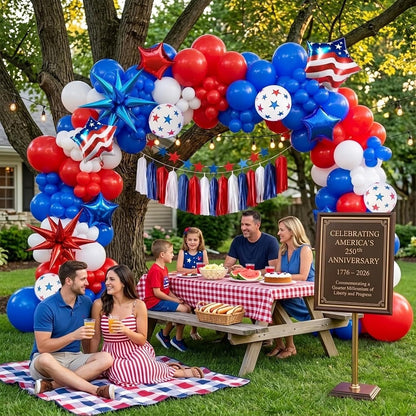 Patriotic Balloon Garland Arch Kit - Red, White & Blue Star Print & Flag Foil Balloons for 4th of July & Memorial Day Decor