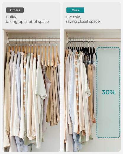 SONGMICS Velvet Pants Hangers - 30 Pack, 16.7 Inches, Adjustable Clips, Non-Slip, Space-Saving, Black