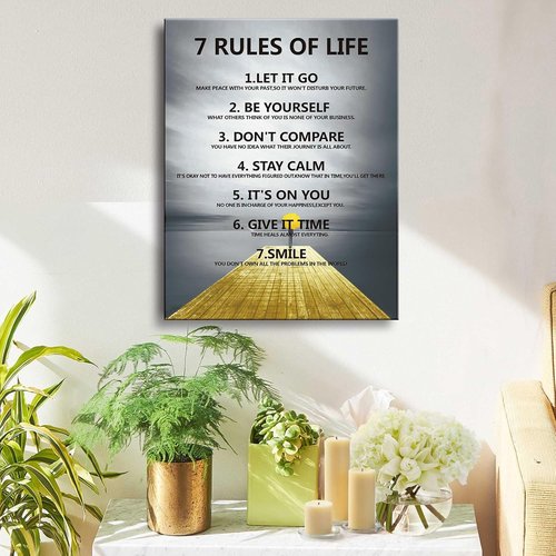 7 Rules of Life Canvas Wall Decor | Inspirational Motivational Art Print for Home & Office