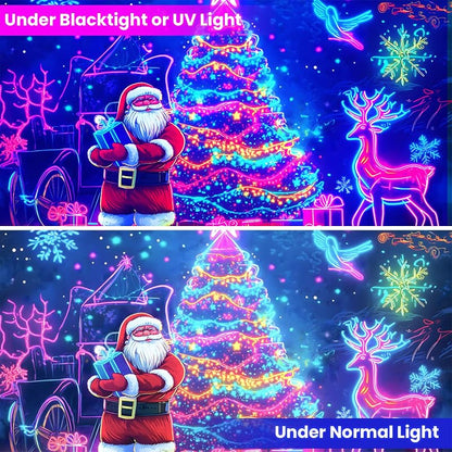 Merry Christmas Blacklight Tapestry – UV Reactive Wall Hanging, 79" x 59" Tree Design