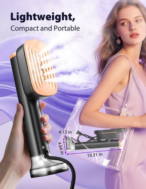 Steamer for Clothes Portable Handheld Garment Steamer,15s Fast Heat-up,180ml Tank,Steamer Ironing Gloves,35 Minutes of Continuous Ironing for Travel and Home(Black Gold)