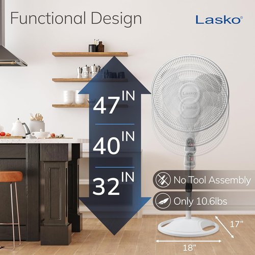 Lasko 16-Inch Oscillating Pedestal Stand Fan - Adjustable Height, Timer & Remote Control | Ideal for Home & Office