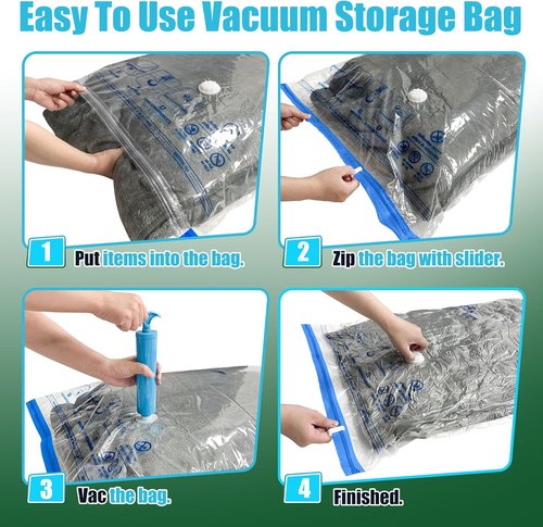 HIBAG Vacuum Storage Bags - 10 Jumbo & Large Space Saver Bags with Zipper Closure for Clothing & Bedding