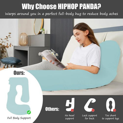 HIPHOP PANDA U-Shaped Pregnancy Pillow - Full Body Maternity Support with Cooling Cover | 57 Inch, Ice Blue