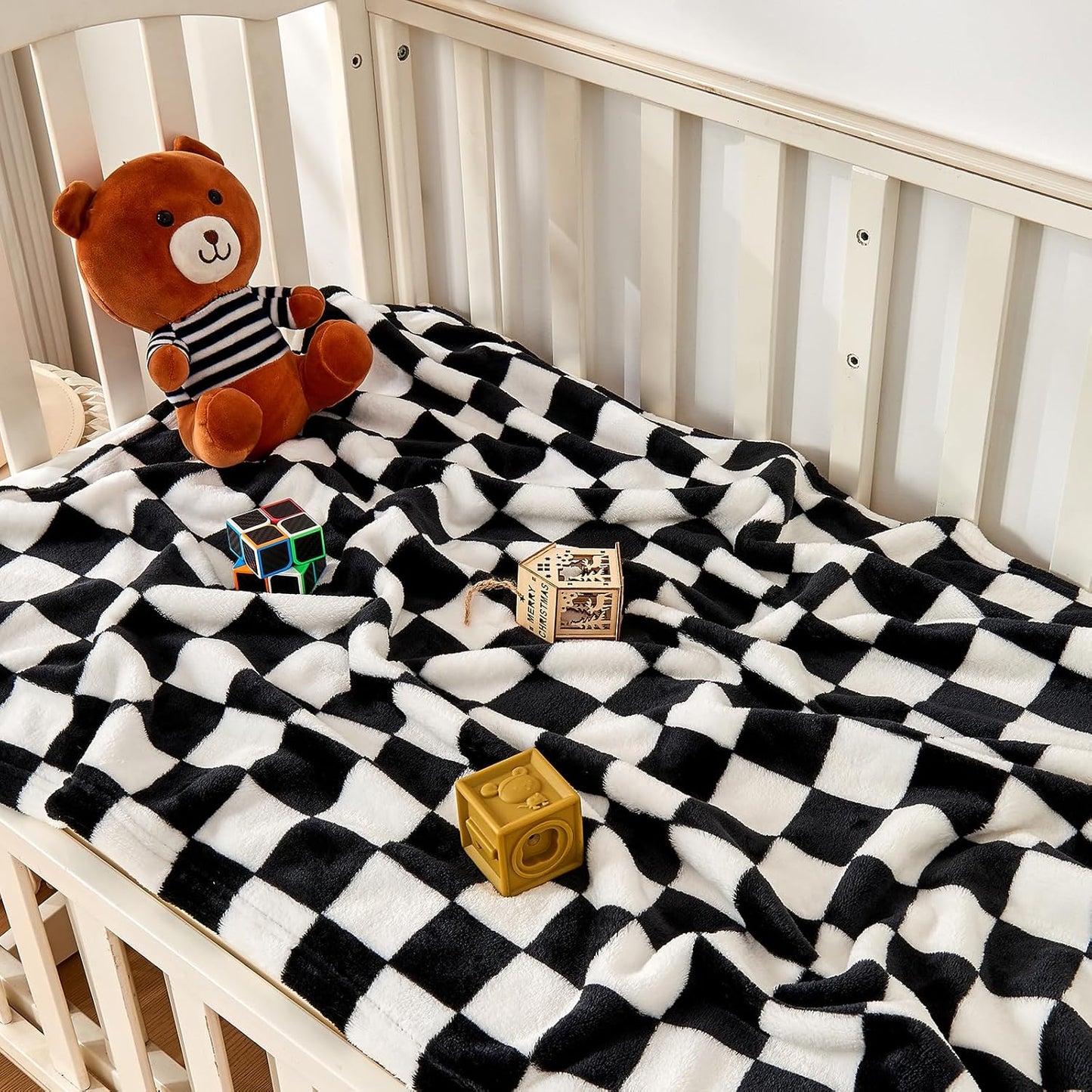 Yurhap Checkered Baby Blanket - Ultra Soft Fleece for Boys & Girls | Cozy 30''x40'' Crib & Stroller Blanket in Black