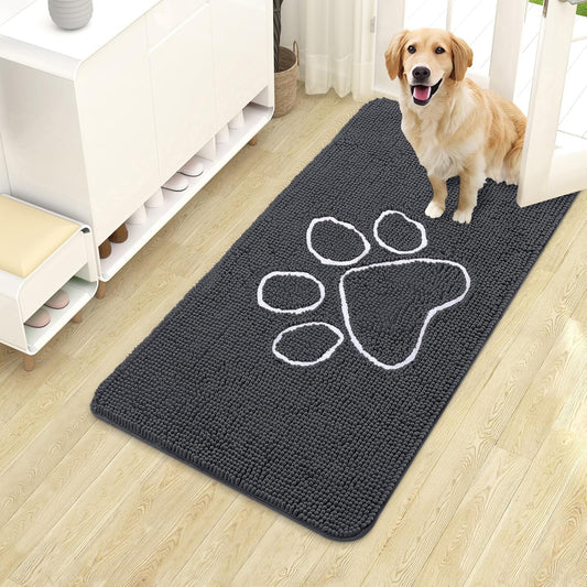 OLANLY Dog Door Mat - Absorbent Non-Slip Mud Mat for Dogs | Paw Print Design, 40x24, Dark Grey
