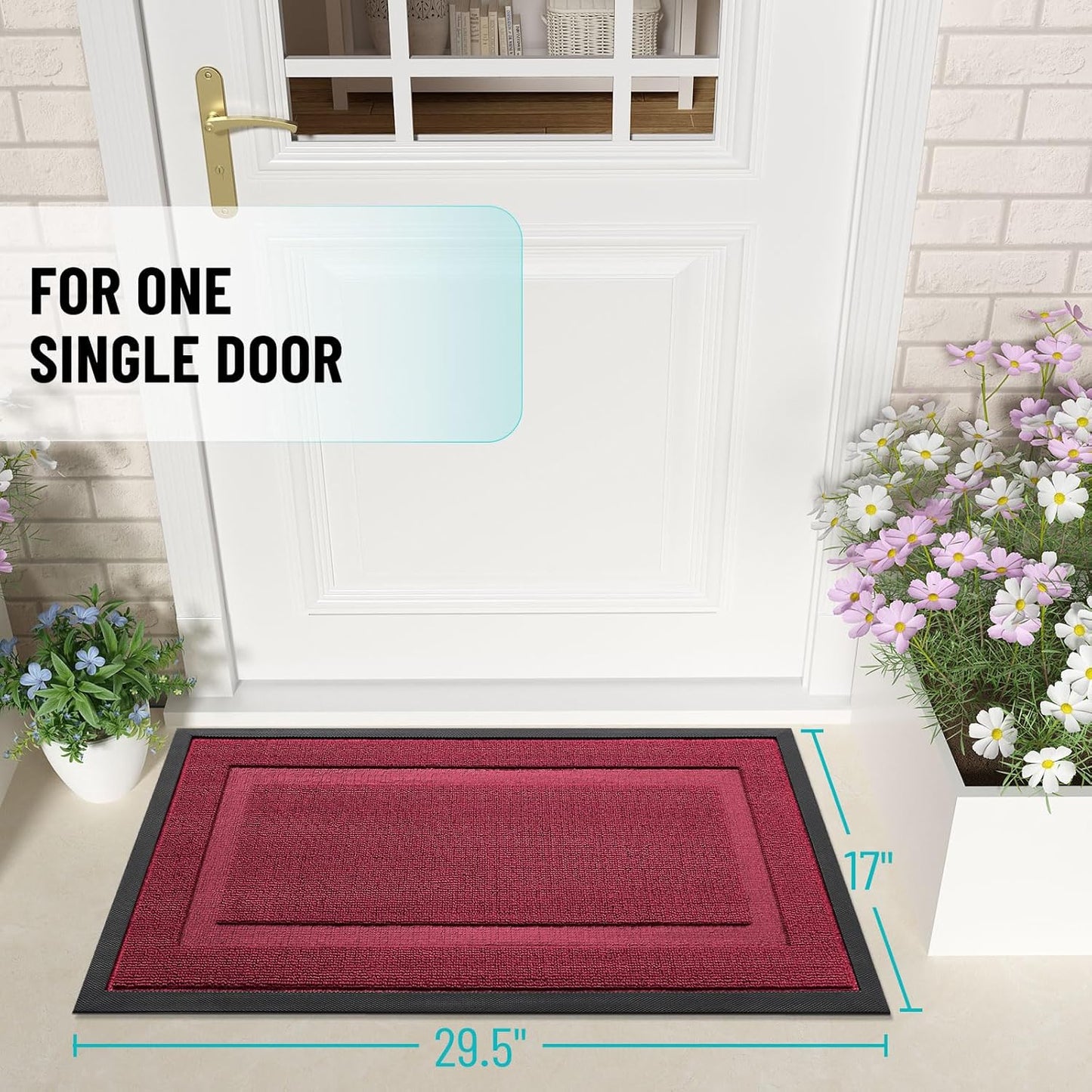 OLANLY Indoor Outdoor Front Door Mat - Waterproof All-Weather Doormat, Easy Clean, 47x17, Burgundy