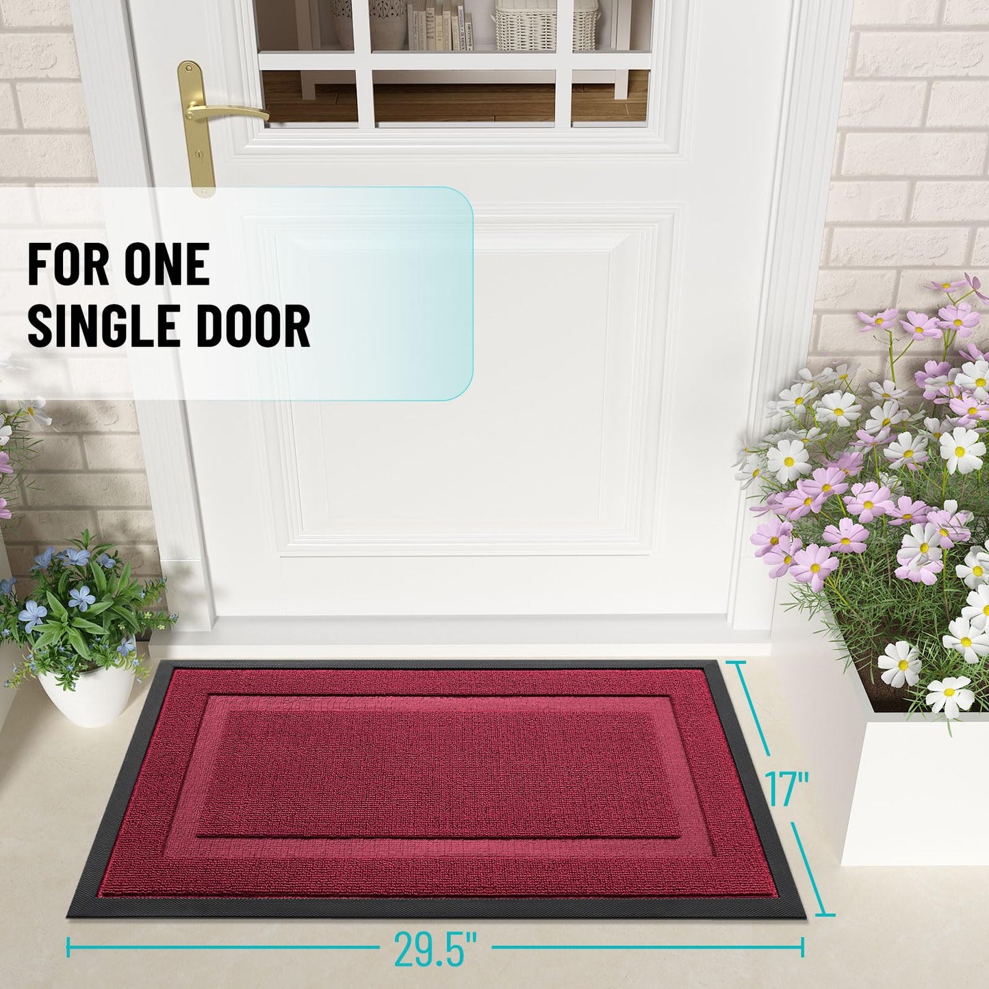 OLANLY Front Door Mat Indoor Outdoor Entrance, Waterproof All-Season, All-Weather Doormat, Sturdy Natural Rubber, Low Profile, Easy Clean Patio Porch Entryway Mat, 33x21, Burgundy