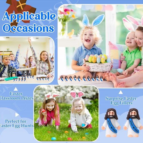 Bememo 50 Pcs Mini Jesus Figures Jesus Loves You Christ Toys Little Christ Figures to Hide and Seek Sunday School Religious Party Favors Gift(Blue)