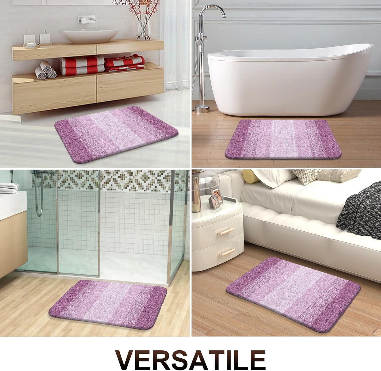 OLANLY Bathroom Runner Rugs - Extra Soft Microfiber Bath Mats | 54x24, Quick Dry, Rubber Backing, Pinkish-Purple