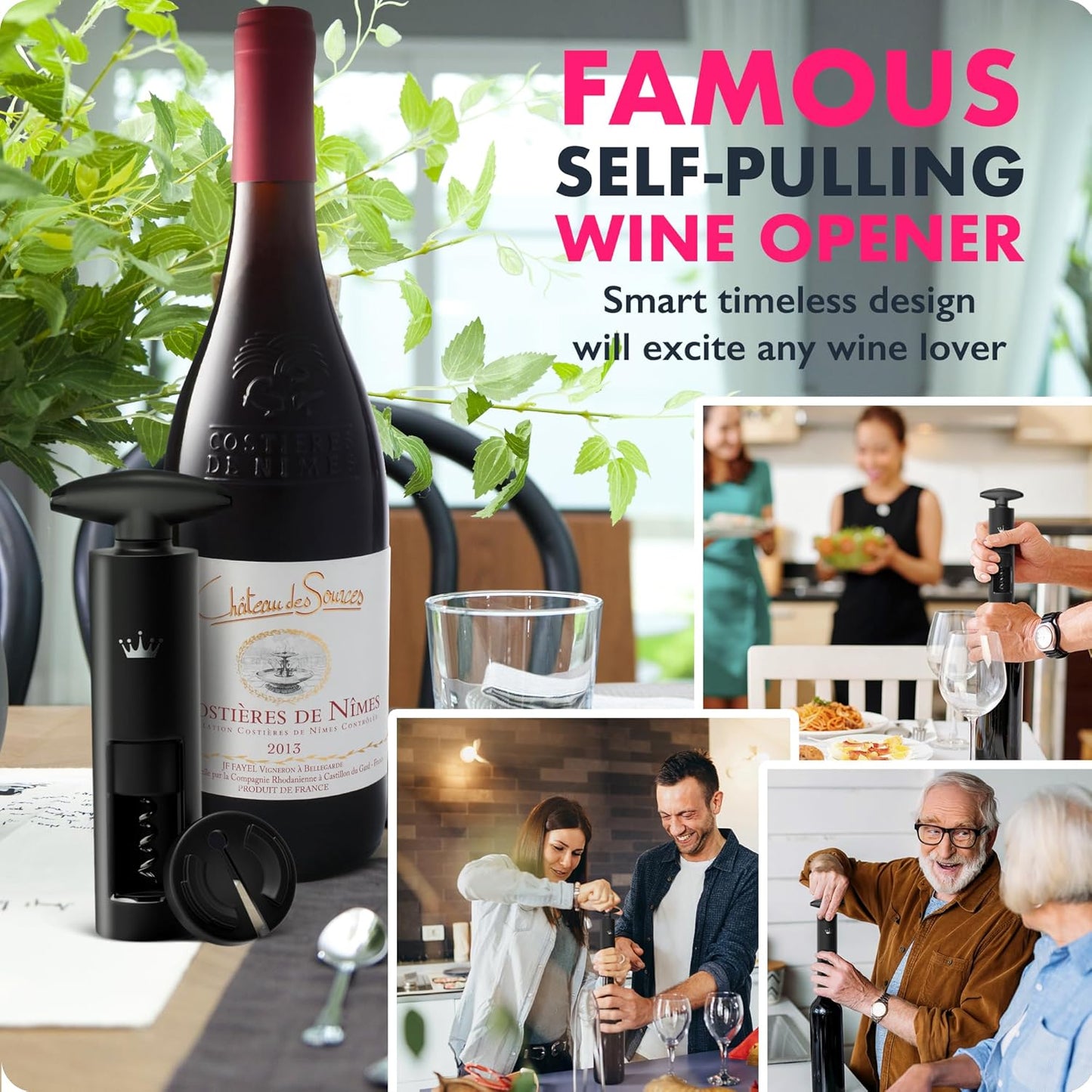 VINABON Self-Pulling Wine Opener - Updated 2026 Professional-Quality Twister Wine Corkscrews with Wine Foil Cutter - Manual Easy-Turn Wine Bottle Opener Corkscrew. Includes WineGuide Ebook