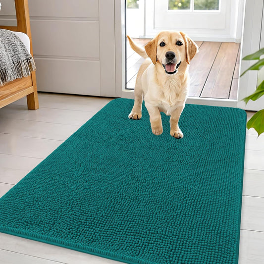 OLANLY Dog Door Mat - Absorbent Non-Slip Mud Mat for Dogs | Quick Dry Chenille, 44x32, Lake Blue