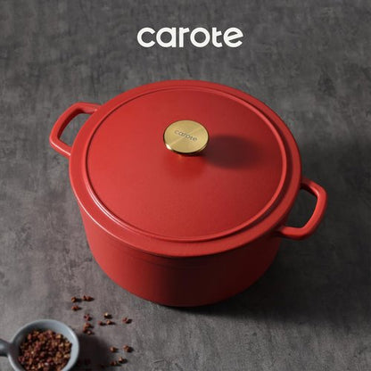CAROTE 5QT Enameled Cast Iron Dutch Oven - Heavy-Duty Pot for Baking, Braising & Roasting | Non-Toxic Red