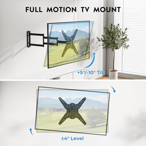 BONTEC TV Wall Mount - Full Motion Swivel Design for 26–65 Inch Screens | Heavy Duty Bracket, Max VESA 400x400, Holds 77 lbs