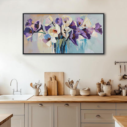 Yiijeah Purple Flower Wall Decoration - 40x20 Inches Floral Artwork for Bedroom & Living Room