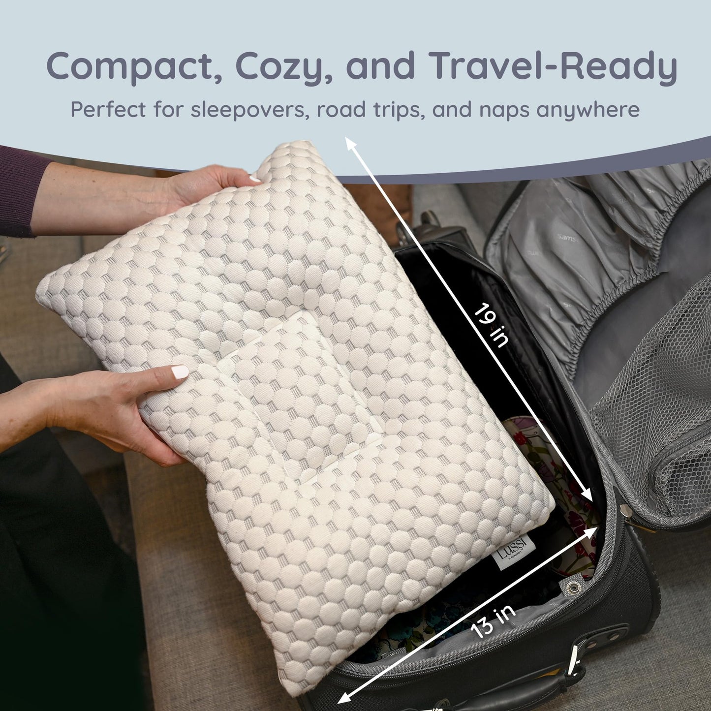 Lussi & Company Toddler Pillow 2 Year Old-13x19 Toddler Pillow with Pillowcase-Toddler Pillows for Sleeping-Kids Pillow-Travel Pillows-Mini Pillow-Ergonomic Pillows for Kids-Patent Pending