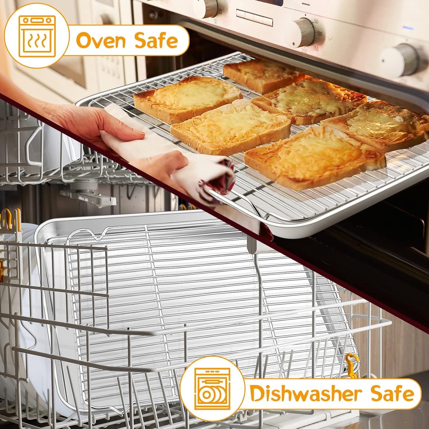 P&P CHEF Stainless Steel Baking Sheet Set - 17.5 Inch Cookie Trays with Cooling Racks | Oven & Dishwasher Safe