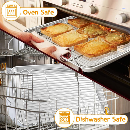 P&P CHEF Stainless Steel Baking Sheet Set - 17.5 Inch Cookie Trays with Cooling Racks | Oven & Dishwasher Safe