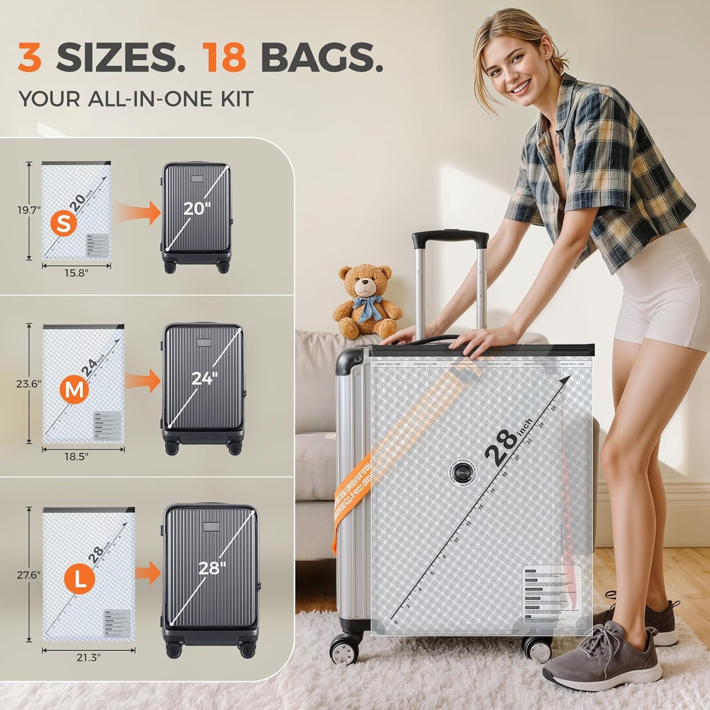 Nicetree Vacuum Storage Bags - 24-Pack with Rechargeable Wireless Pump | 3 Sizes (20/24/28 Inch) for Clothing & Bedding Storage