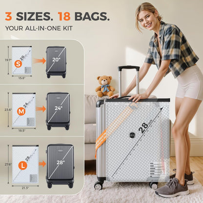 Nicetree Vacuum Storage Bags - 24-Pack with Rechargeable Wireless Pump | 3 Sizes (20/24/28 Inch) for Clothing & Bedding Storage