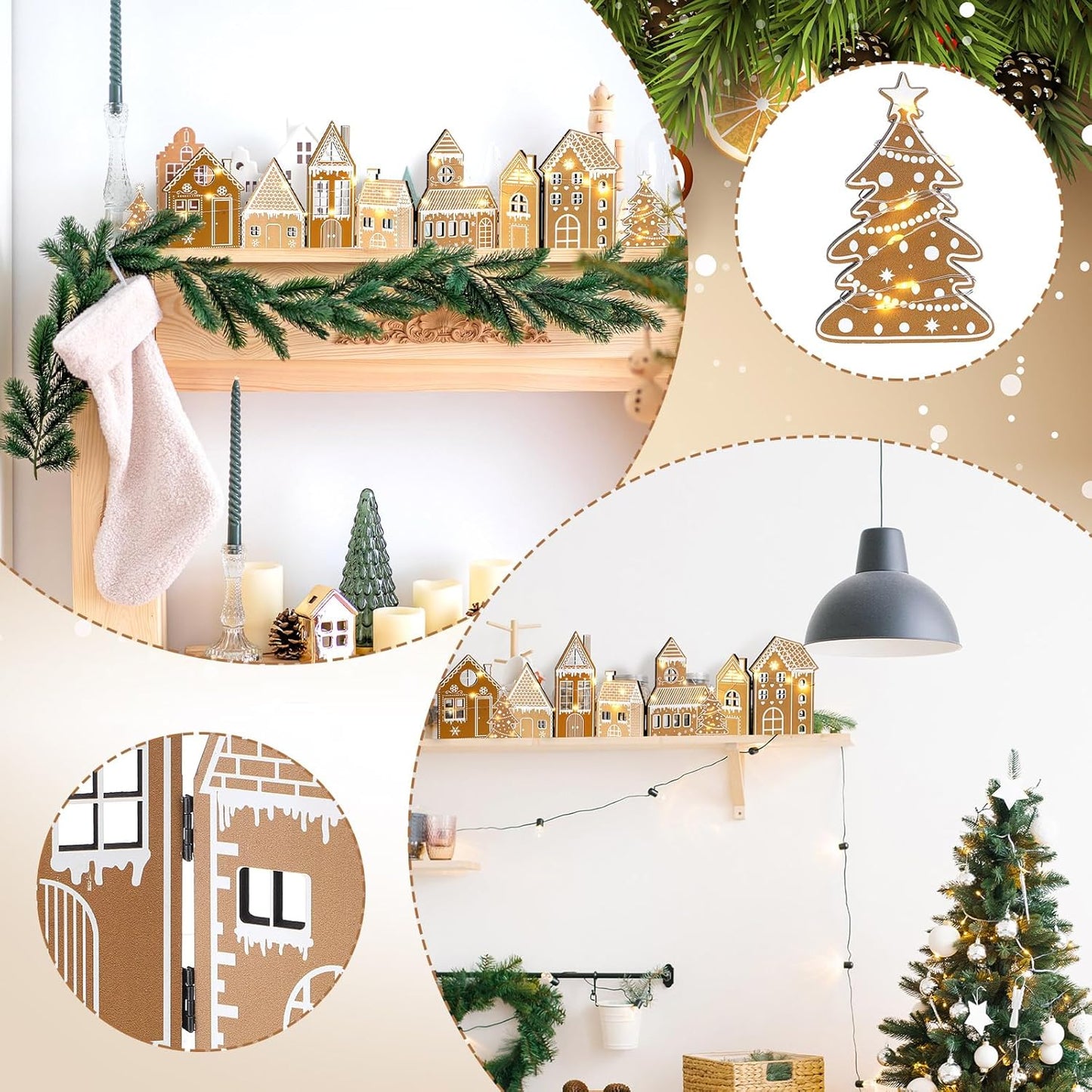Retisee Christmas Gingerbread House Decorations Set - Foldable Design with LED Light & 2 Trees | Yellow