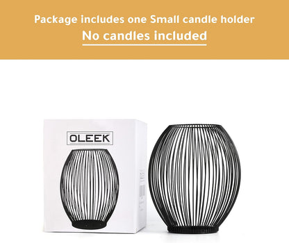 OLEEK Outdoor Candle Holders - Black Wire Pillar Holder for Patio & Table Centerpiece - Iron Lantern Decor