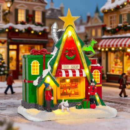 LED Lighted Musical Village House - 7.1" Triangular Christmas Decoration for Holiday Home Decor