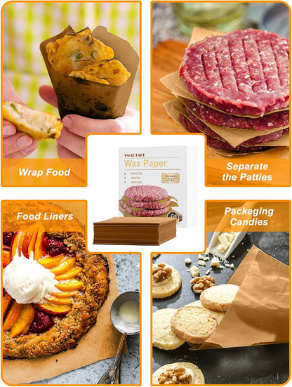 SMARTAKE Wax Paper - 6 x 6 Inches Non-Stick Hamburger Patty Paper | 1000 Pcs for Food Wrapping & Parties