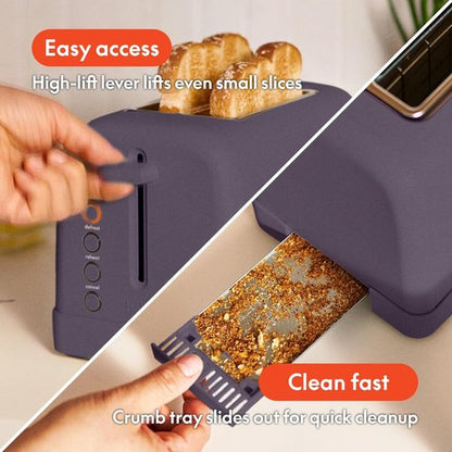 Bella 2 Slice Toaster - 6 Shade Settings, Reheat & Bagel Functions, 900W, Plum Color