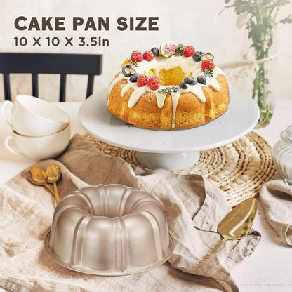 KITESSENSU 9-Inch Non-Stick Cake Pan - 12-Cup Premium Fluted Baking Mold in Champagne Gold