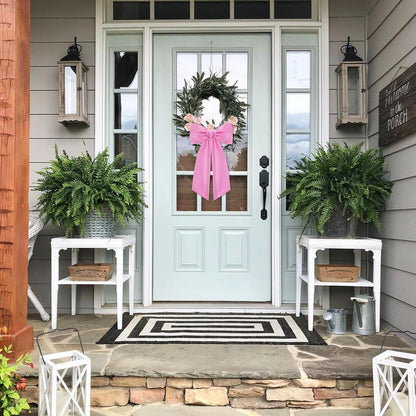 Skiennix Pink Wreath Sash - Elegant Linen Ribbon Bow for Front Door & Porch Decor | 2 Pcs