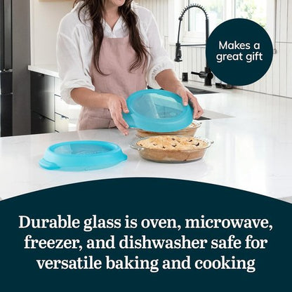 Libbey Baker’s Premium Glass Pie Plate Set - Stackable Casserole Dishes with Lids for Fruit Pies & Quiches