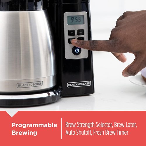 BLACK+DECKER 12-Cup Programmable Coffee Maker - VORTEX Technology & Brew Strength Control, Black/Steel