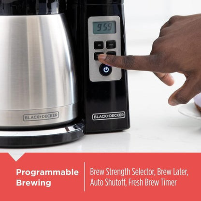 BLACK+DECKER 12-Cup Programmable Coffee Maker - VORTEX Technology & Brew Strength Control, Black/Steel