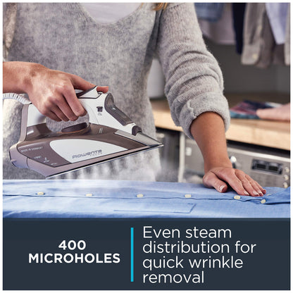 Rowenta Micro Steam Stainless Steel Soleplate Steam Iron for Clothes 400 Microsteam Holes, Cotton, Wool, Poly, Silk, Linen, Nylon 1700 Watts Portable, Ironing, Fabric Steamer, Garment Steamer DW5080