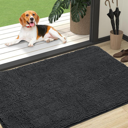 OLANLY Dog Door Mat - Absorbent Non-Slip Chenille Mat for Muddy Paws | 47x32, Dark Grey