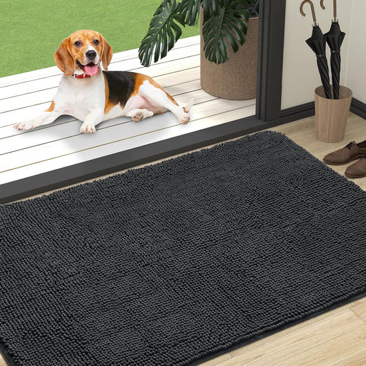 OLANLY Dog Door Mat - Absorbent Non-Slip Chenille Mat for Muddy Paws | 47x32, Dark Grey