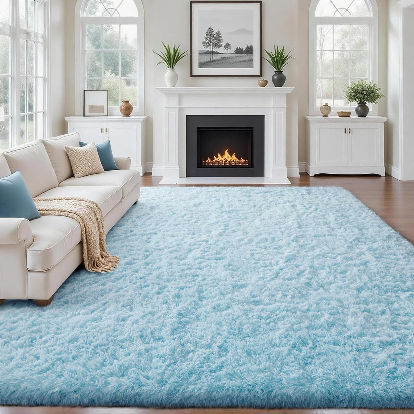 Ophanie Light Blue Area Rug - Soft Shag Carpet for Living Room & Nursery | 8x10 Size